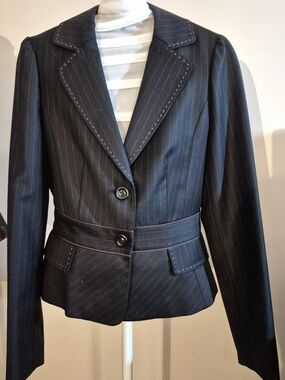 Bloomsbury Market Black Pinstripe Blazer with Pink Stitching